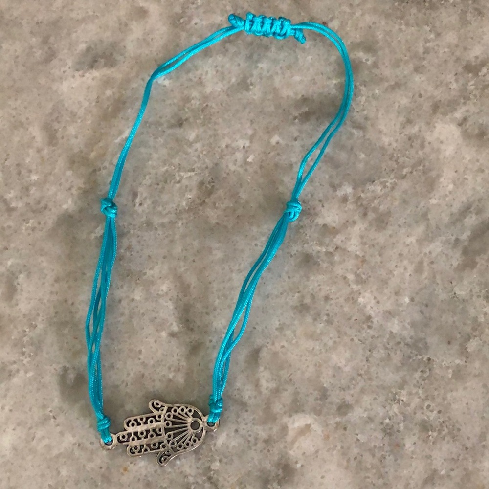 Turquoise String Bracelet with Silver Hamsa Charm